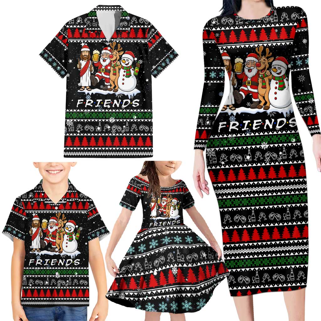 Santa Claus Jesus Friend of Christmas Family Matching Long Sleeve Bodycon Dress and Hawaiian Shirt Xmas Holiday Patterns - Wonder Print Shop