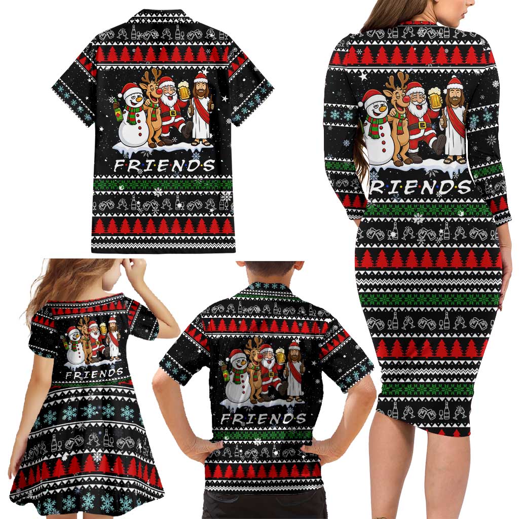 Santa Claus Jesus Friend of Christmas Family Matching Long Sleeve Bodycon Dress and Hawaiian Shirt Xmas Holiday Patterns - Wonder Print Shop