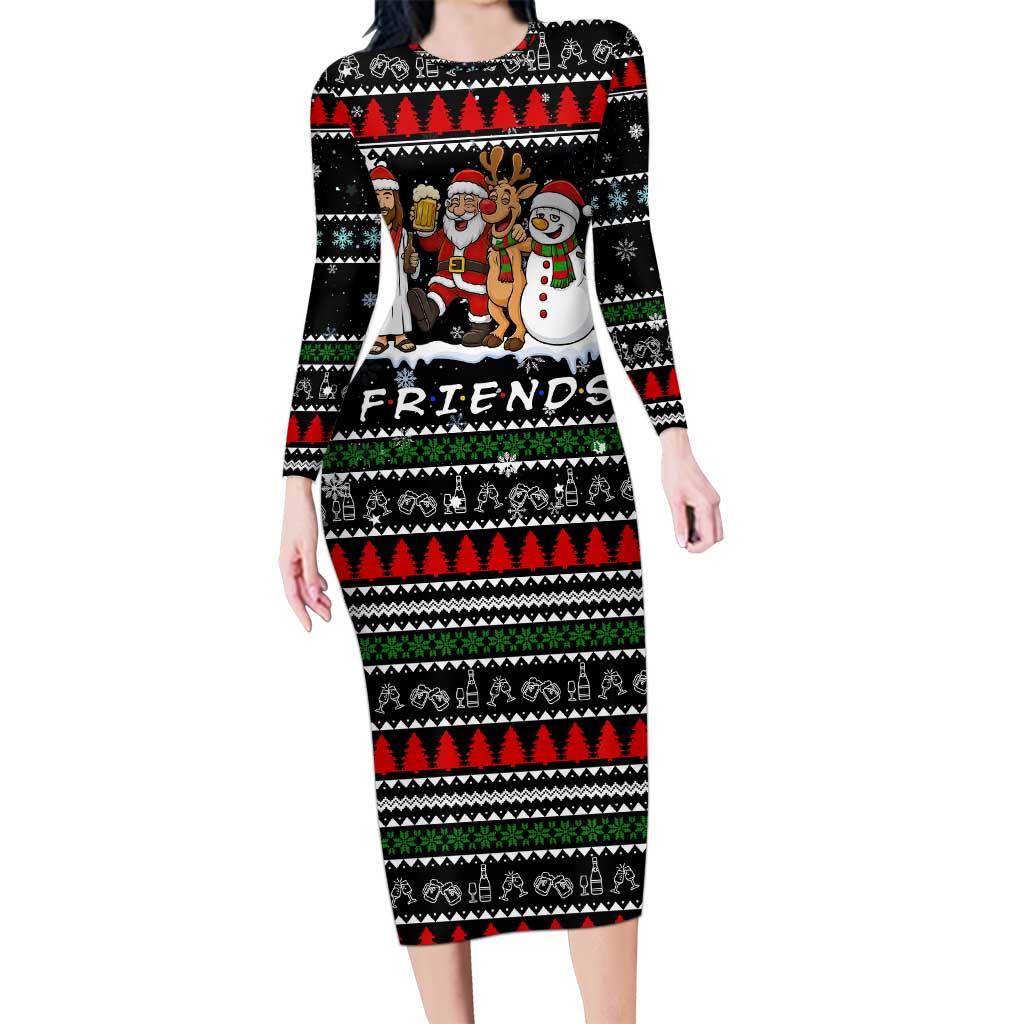 Santa Claus Jesus Friend of Christmas Family Matching Long Sleeve Bodycon Dress and Hawaiian Shirt Xmas Holiday Patterns - Wonder Print Shop
