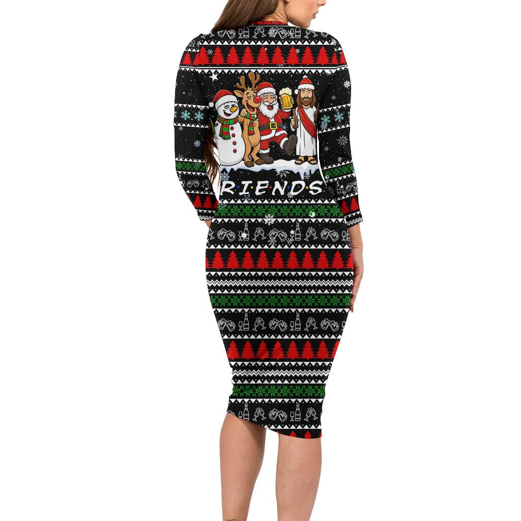 Santa Claus Jesus Friend of Christmas Family Matching Long Sleeve Bodycon Dress and Hawaiian Shirt Xmas Holiday Patterns - Wonder Print Shop