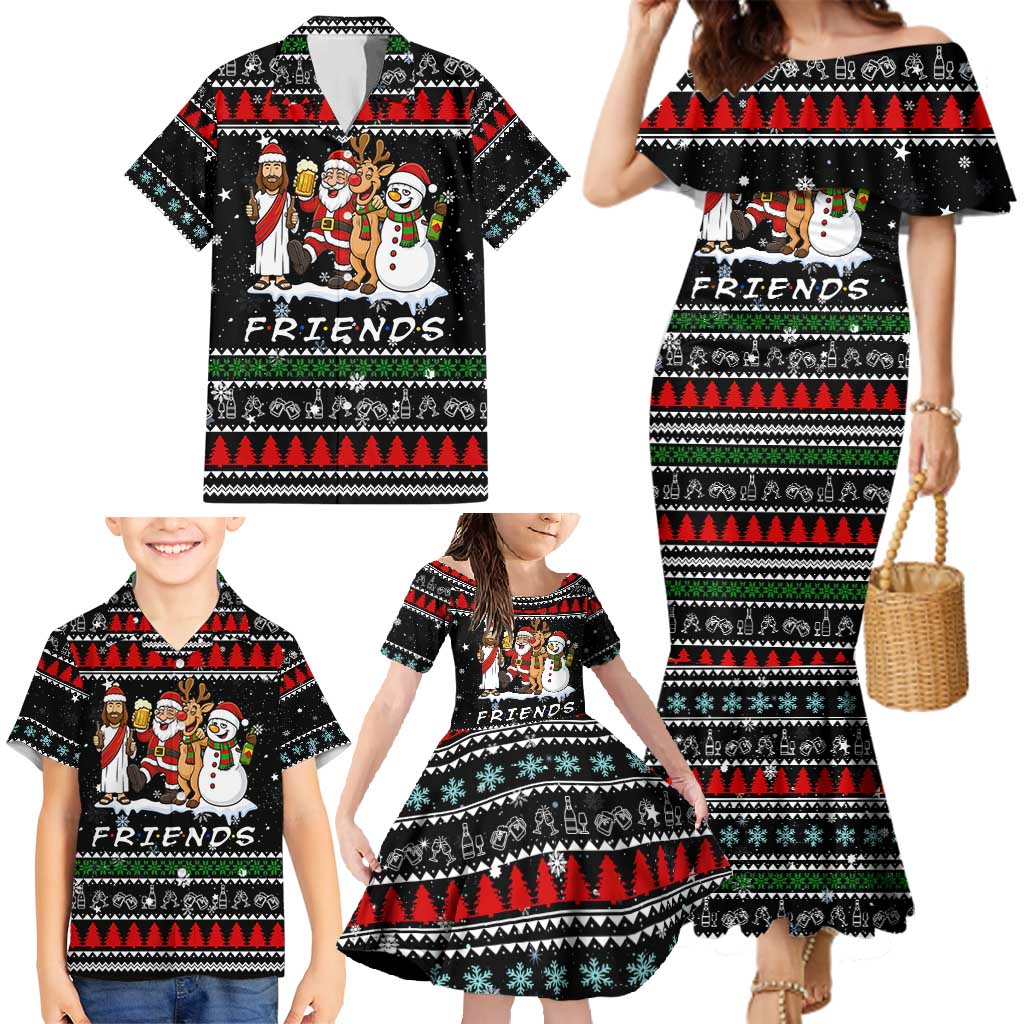 Santa Claus Jesus Friend of Christmas Family Matching Mermaid Dress and Hawaiian Shirt Xmas Holiday Patterns - Wonder Print Shop