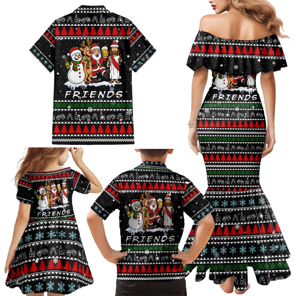 Santa Claus Jesus Friend of Christmas Family Matching Mermaid Dress and Hawaiian Shirt Xmas Holiday Patterns - Wonder Print Shop