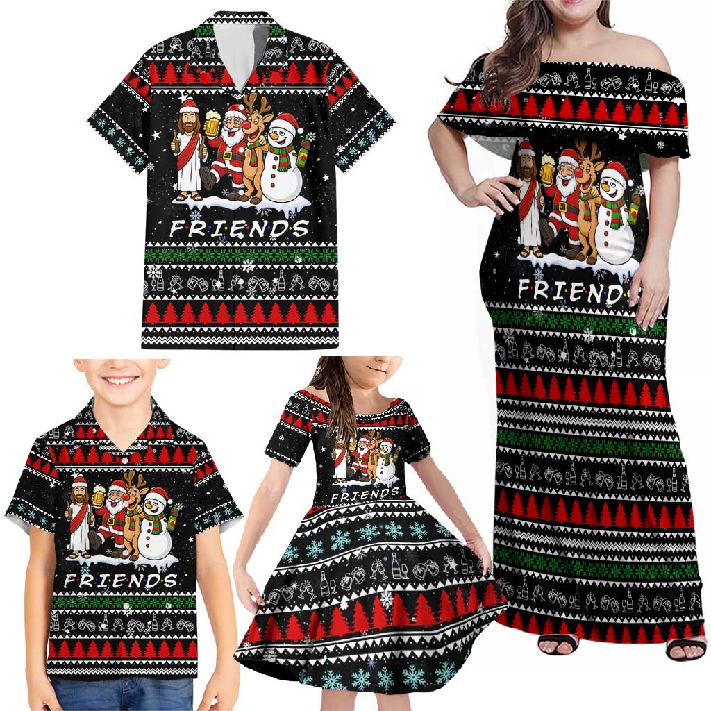 Santa Claus Jesus Friend of Christmas Family Matching Off Shoulder Maxi Dress and Hawaiian Shirt Xmas Holiday Patterns - Wonder Print Shop