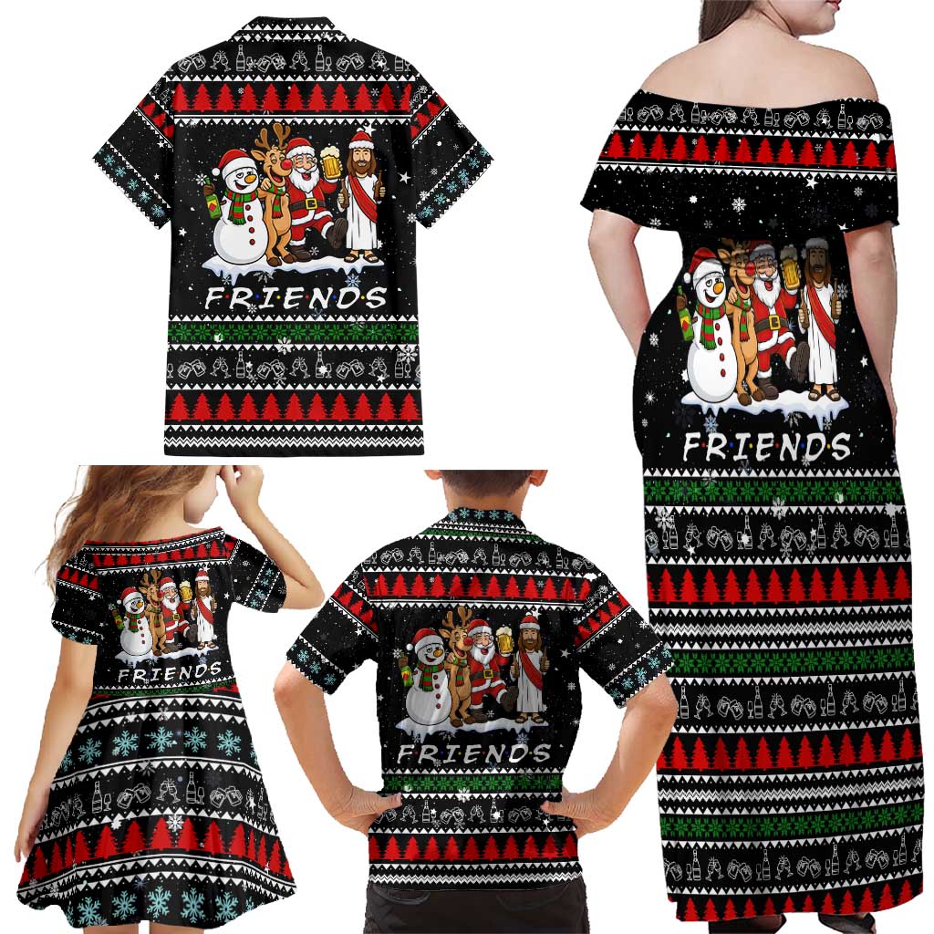 Santa Claus Jesus Friend of Christmas Family Matching Off Shoulder Maxi Dress and Hawaiian Shirt Xmas Holiday Patterns - Wonder Print Shop