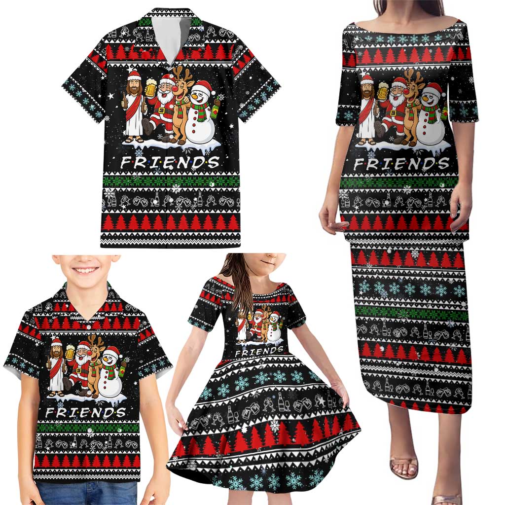 Santa Claus Jesus Friend of Christmas Family Matching Puletasi and Hawaiian Shirt Xmas Holiday Patterns - Wonder Print Shop