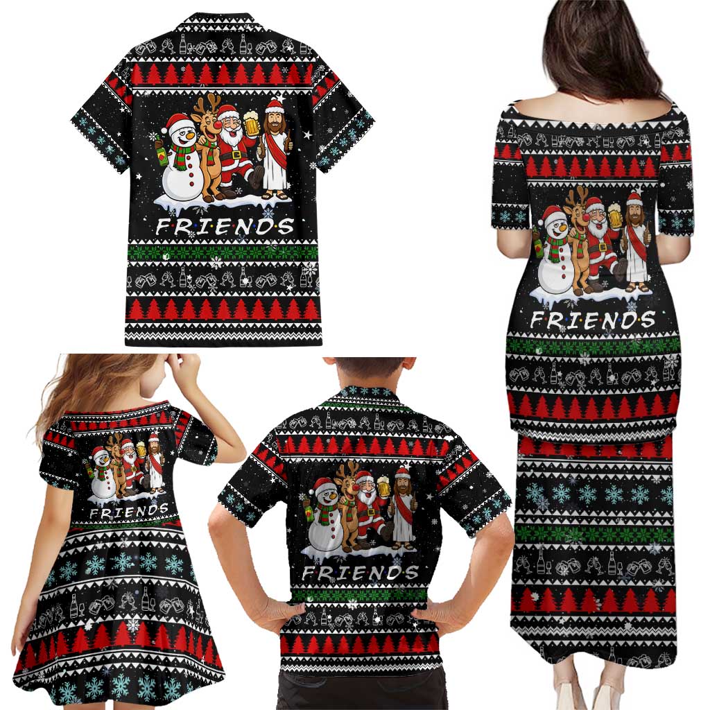 Santa Claus Jesus Friend of Christmas Family Matching Puletasi and Hawaiian Shirt Xmas Holiday Patterns - Wonder Print Shop