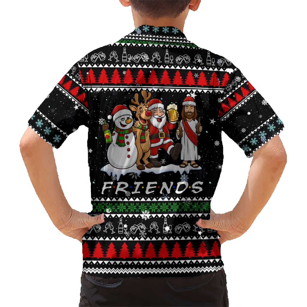 Santa Claus Jesus Friend of Christmas Family Matching Short Sleeve Bodycon Dress and Hawaiian Shirt Xmas Holiday Patterns - Wonder Print Shop