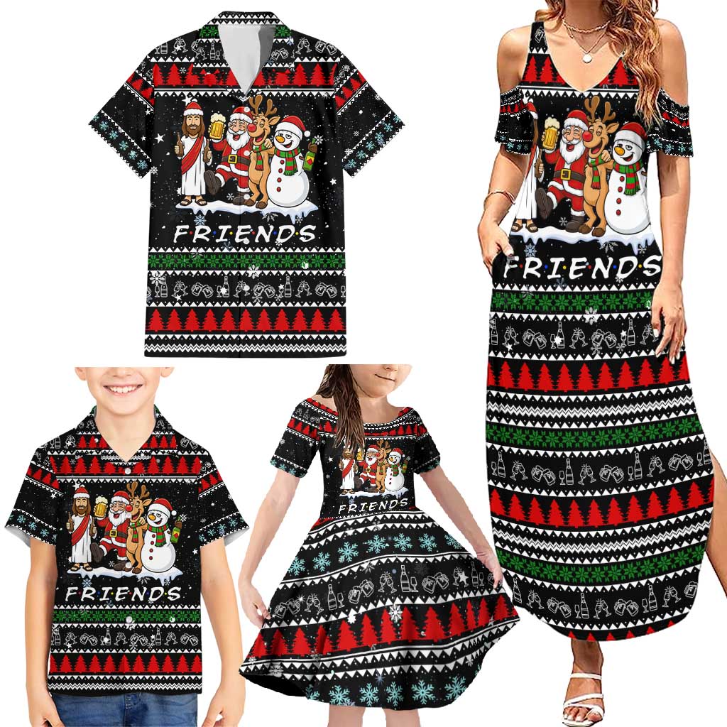 Santa Claus Jesus Friend of Christmas Family Matching Summer Maxi Dress and Hawaiian Shirt Xmas Holiday Patterns - Wonder Print Shop