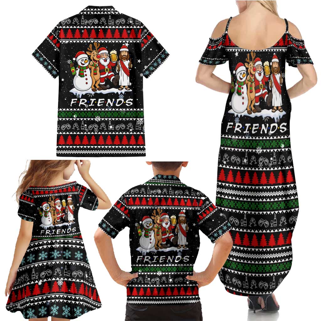 Santa Claus Jesus Friend of Christmas Family Matching Summer Maxi Dress and Hawaiian Shirt Xmas Holiday Patterns - Wonder Print Shop