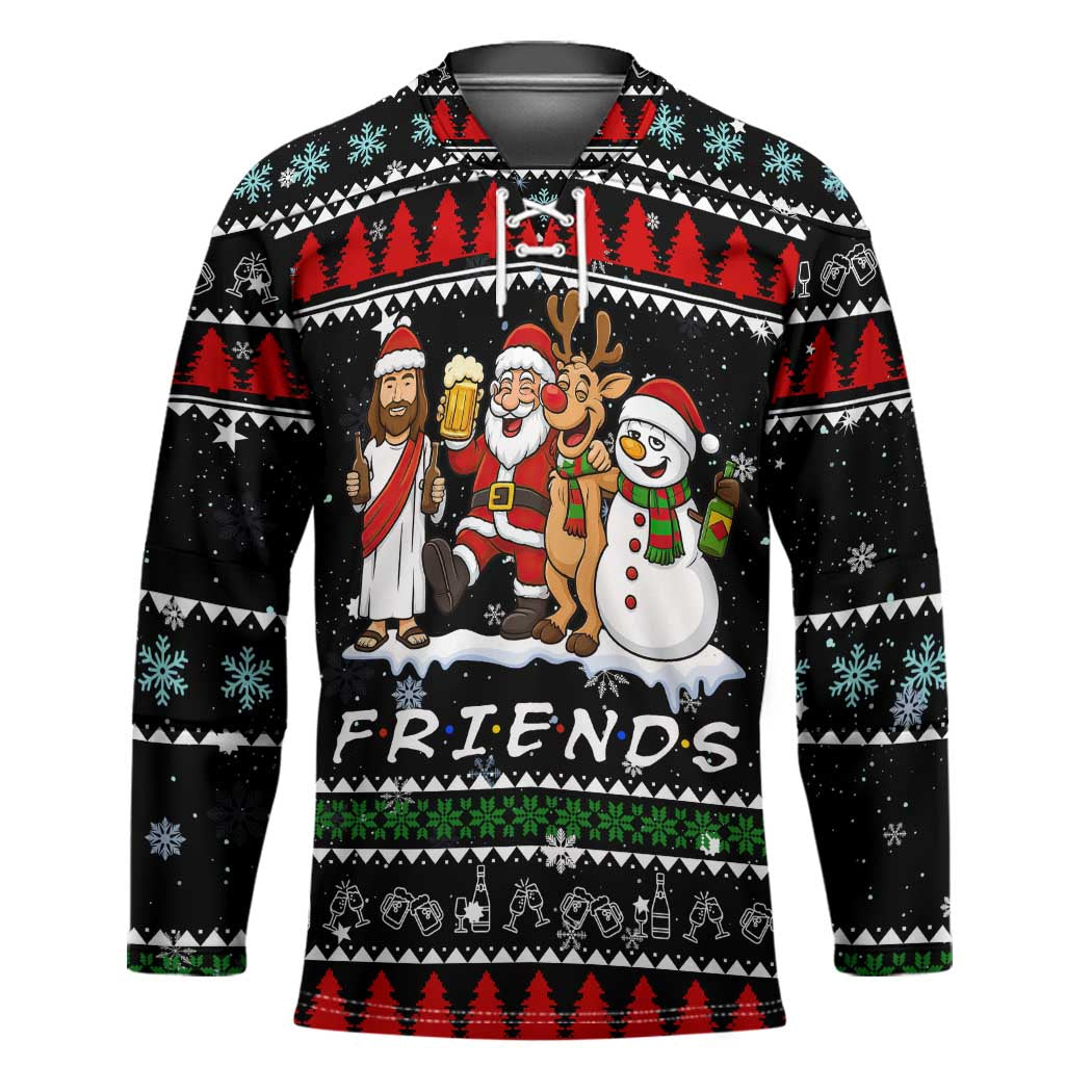 Santa Claus Jesus Friend of Christmas Hockey Jersey Xmas Holiday Patterns - Wonder Print Shop