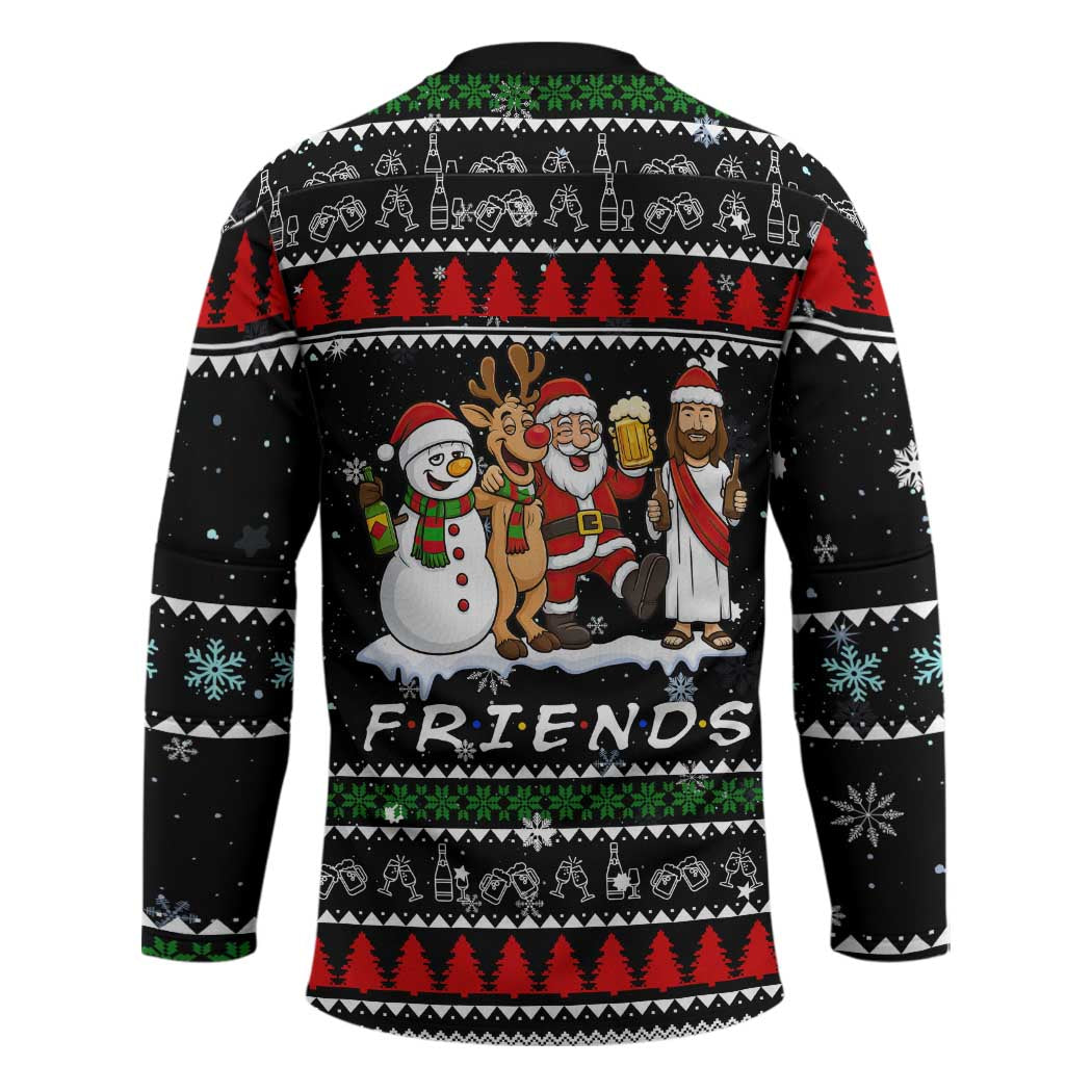 Santa Claus Jesus Friend of Christmas Hockey Jersey Xmas Holiday Patterns - Wonder Print Shop