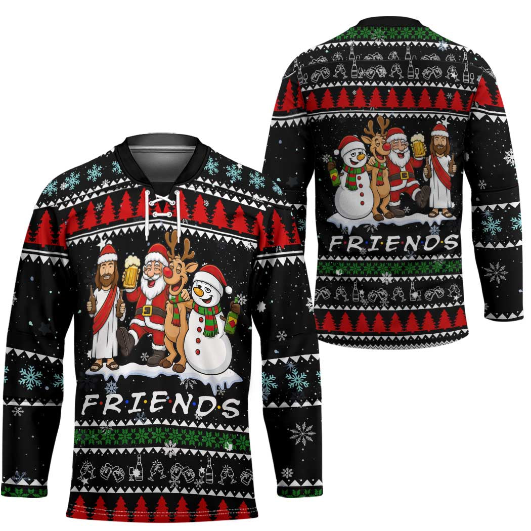 Santa Claus Jesus Friend of Christmas Hockey Jersey Xmas Holiday Patterns - Wonder Print Shop