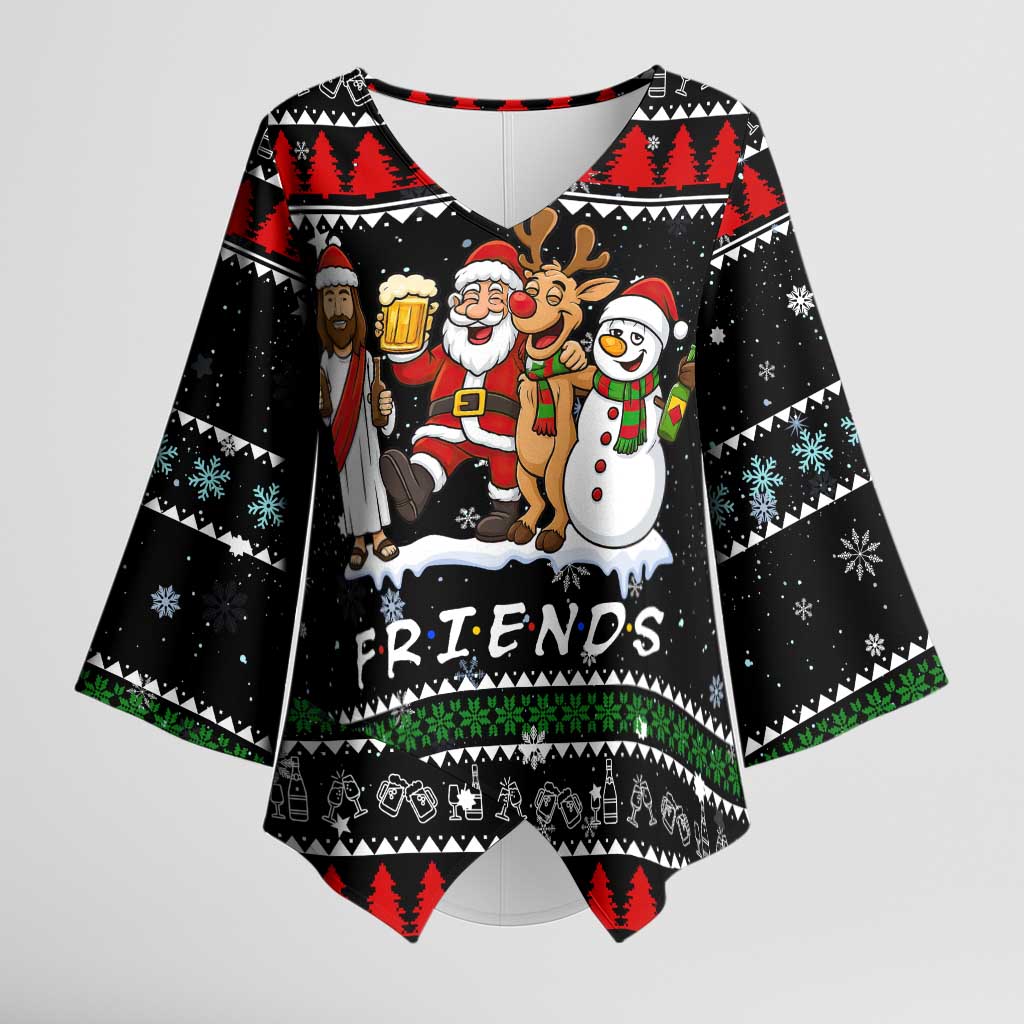 Santa Claus Jesus Friend of Christmas Kimono Sleeve Blouse Xmas Holiday Patterns - Wonder Print Shop
