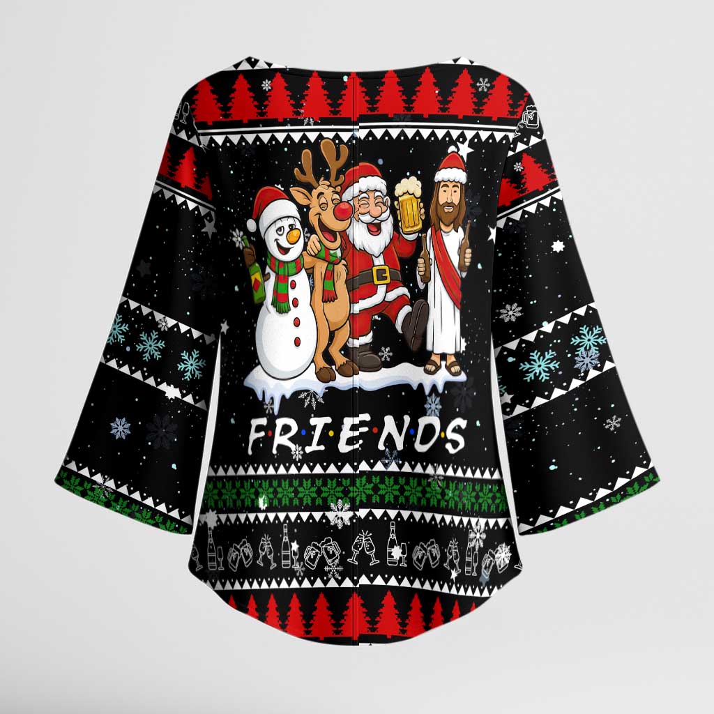 Santa Claus Jesus Friend of Christmas Kimono Sleeve Blouse Xmas Holiday Patterns - Wonder Print Shop