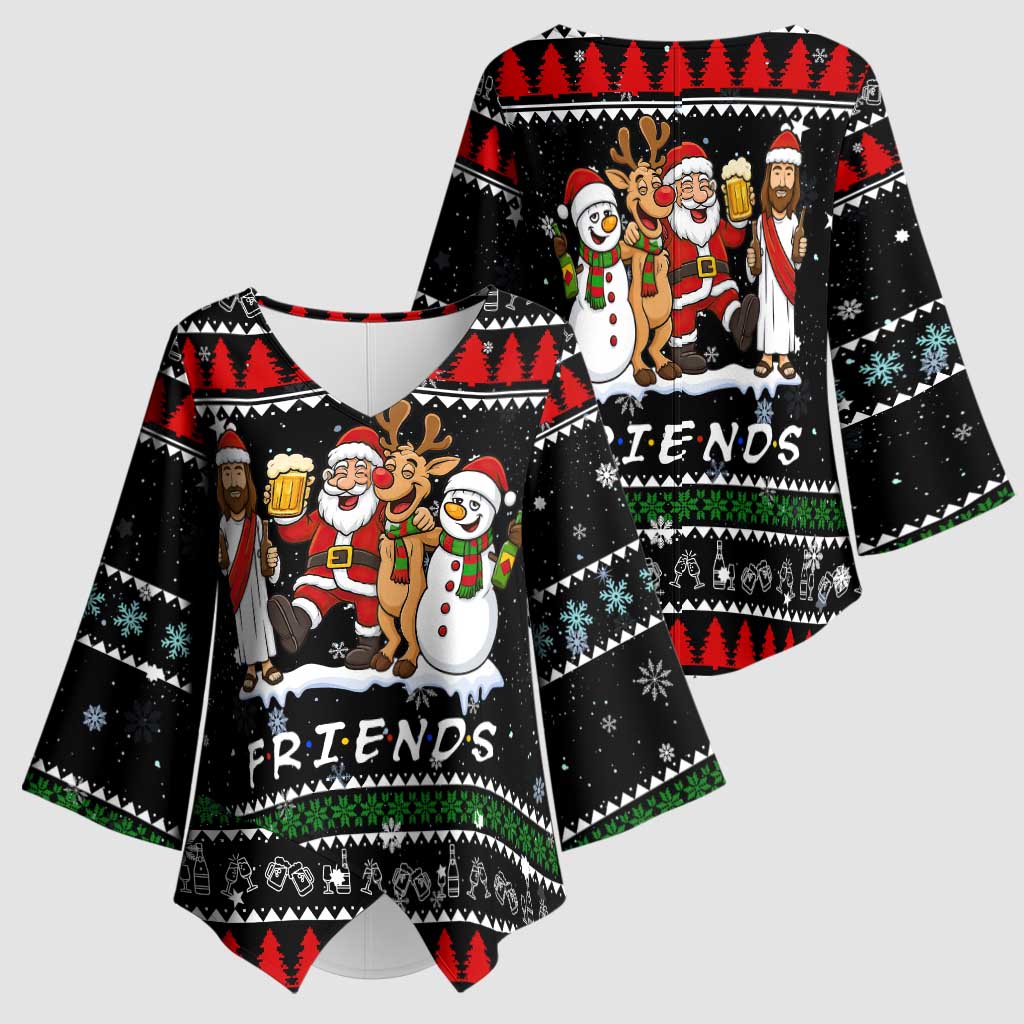 Santa Claus Jesus Friend of Christmas Kimono Sleeve Blouse Xmas Holiday Patterns - Wonder Print Shop