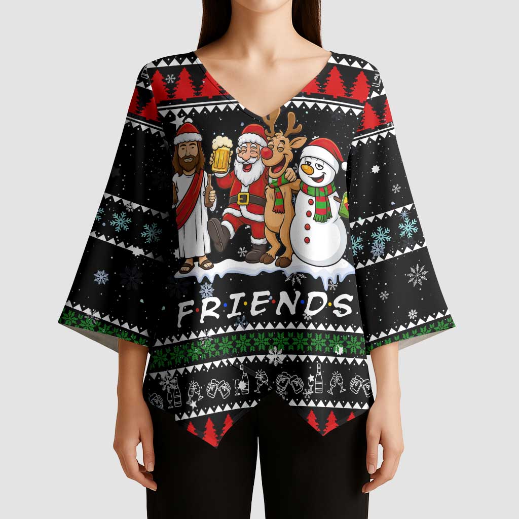 Santa Claus Jesus Friend of Christmas Kimono Sleeve Blouse Xmas Holiday Patterns - Wonder Print Shop
