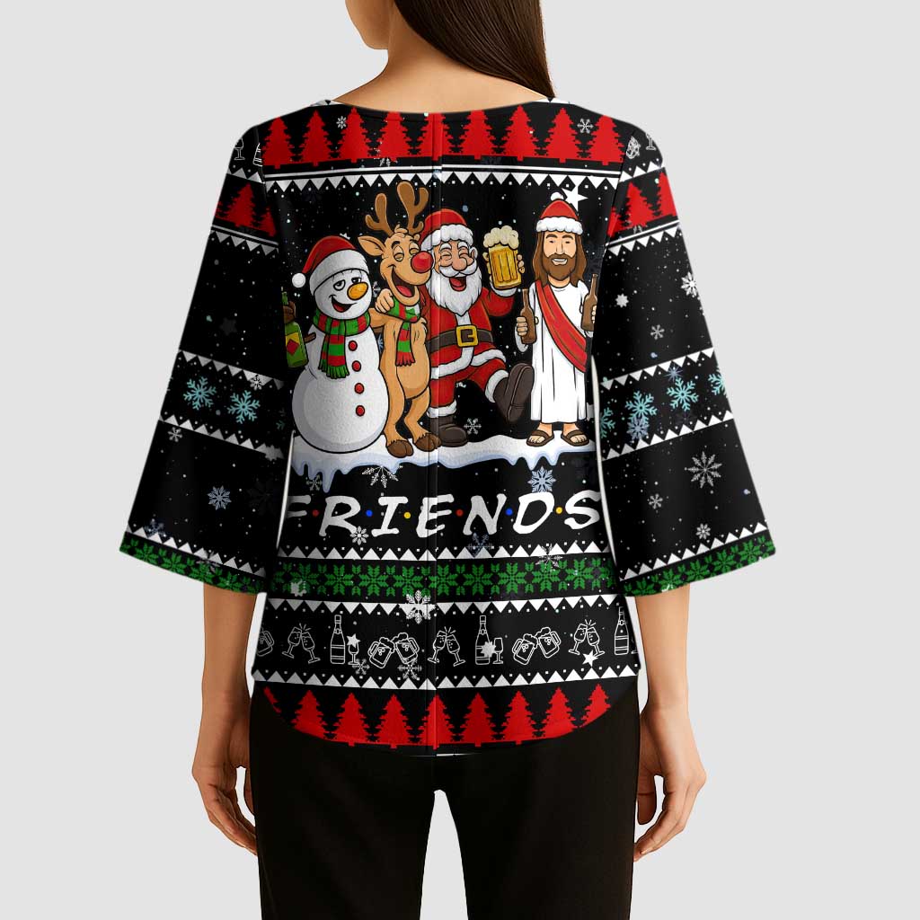 Santa Claus Jesus Friend of Christmas Kimono Sleeve Blouse Xmas Holiday Patterns - Wonder Print Shop