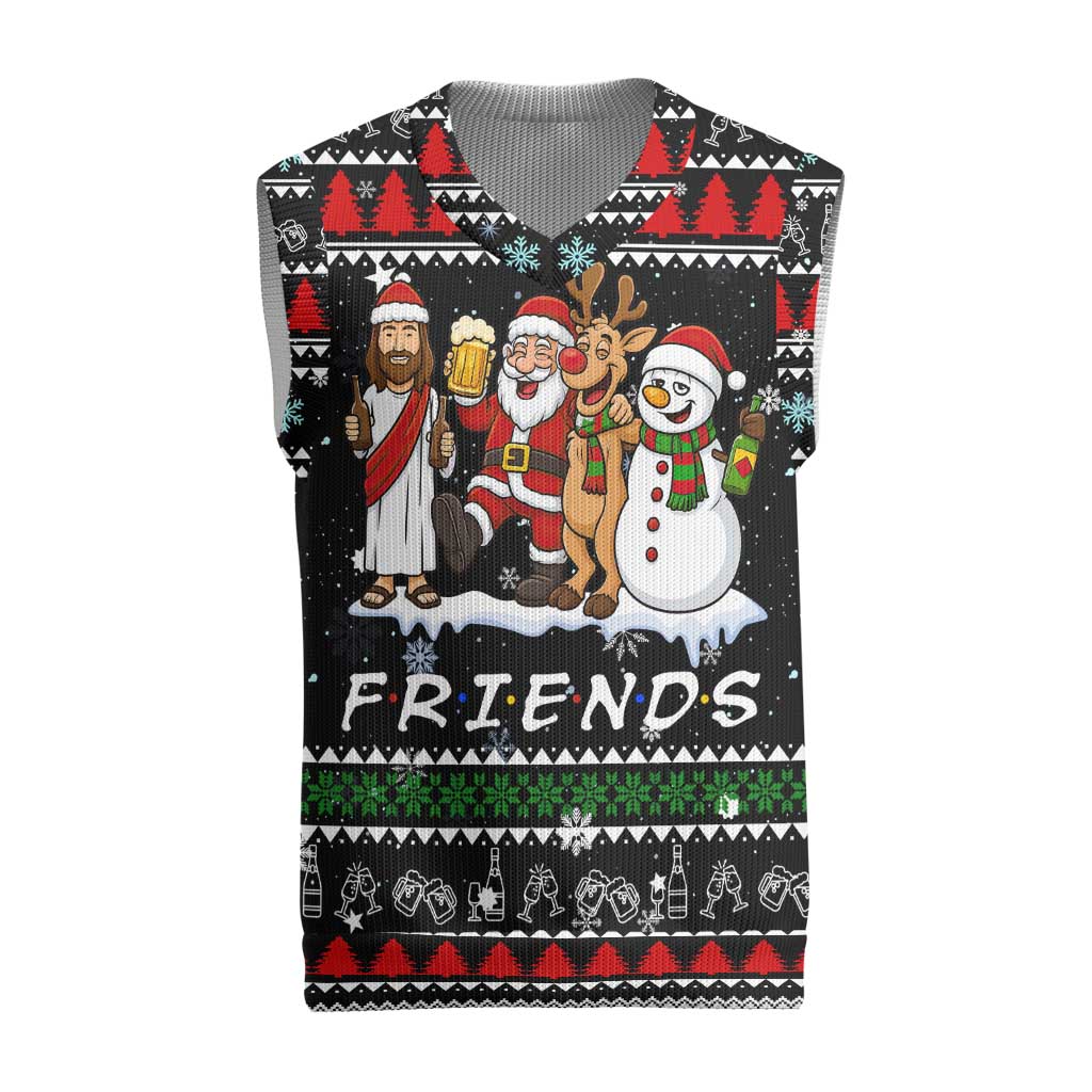 Santa Claus Jesus Friend of Christmas Knitted V-Neck Vest Xmas Holiday Patterns - Wonder Print Shop
