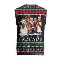 Santa Claus Jesus Friend of Christmas Knitted V-Neck Vest Xmas Holiday Patterns - Wonder Print Shop