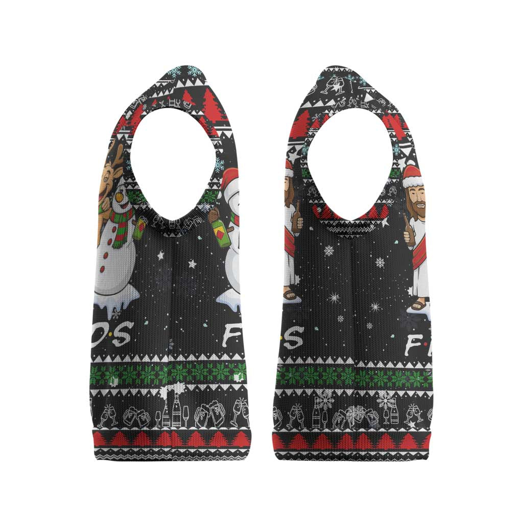 Santa Claus Jesus Friend of Christmas Knitted V-Neck Vest Xmas Holiday Patterns - Wonder Print Shop