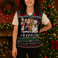 Santa Claus Jesus Friend of Christmas Knitted V-Neck Vest Xmas Holiday Patterns - Wonder Print Shop