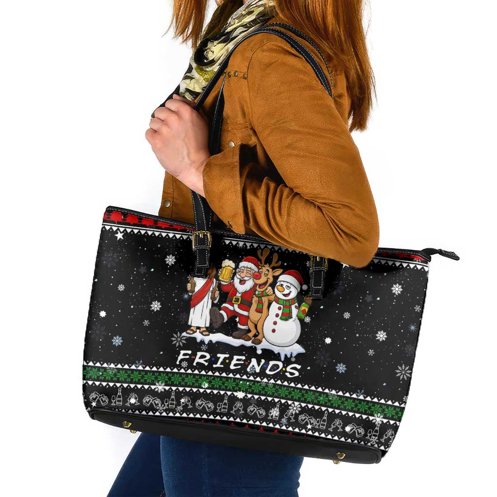Santa Claus Jesus Friend of Christmas Leather Tote Bag Xmas Holiday Patterns - Wonder Print Shop
