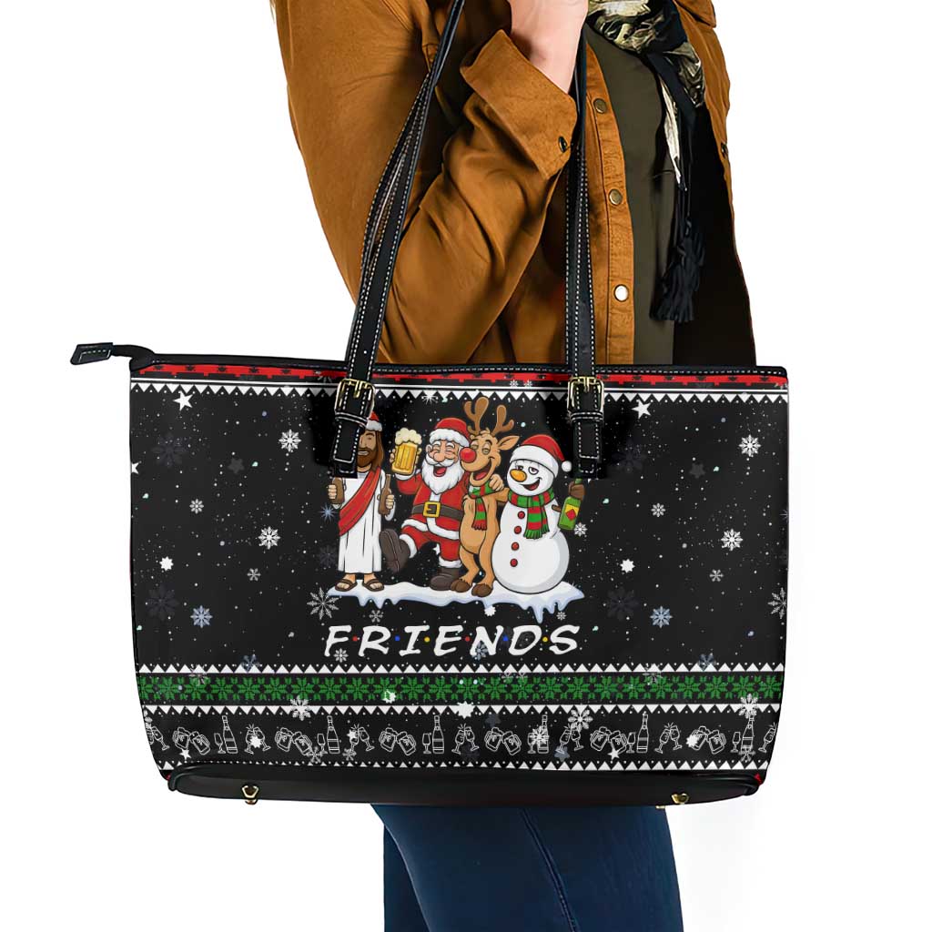 Santa Claus Jesus Friend of Christmas Leather Tote Bag Xmas Holiday Patterns - Wonder Print Shop