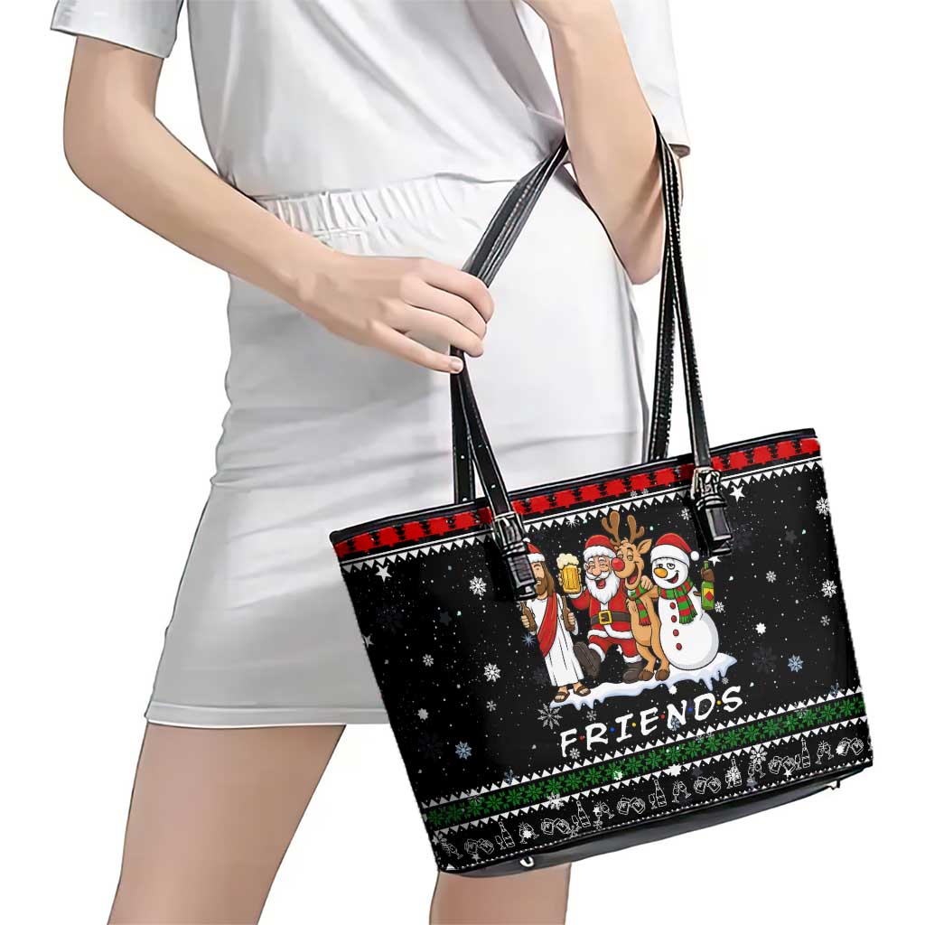 Santa Claus Jesus Friend of Christmas Leather Tote Bag Xmas Holiday Patterns - Wonder Print Shop