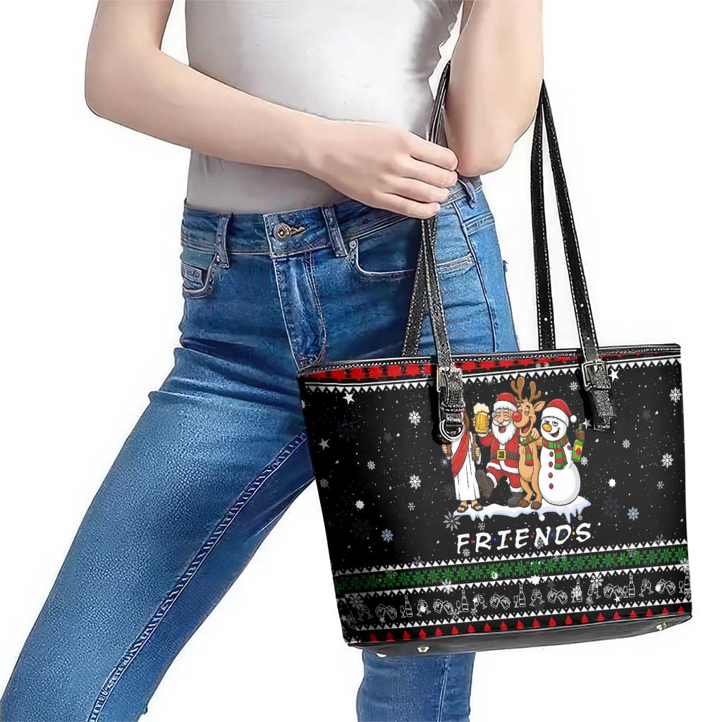 Santa Claus Jesus Friend of Christmas Leather Tote Bag Xmas Holiday Patterns - Wonder Print Shop