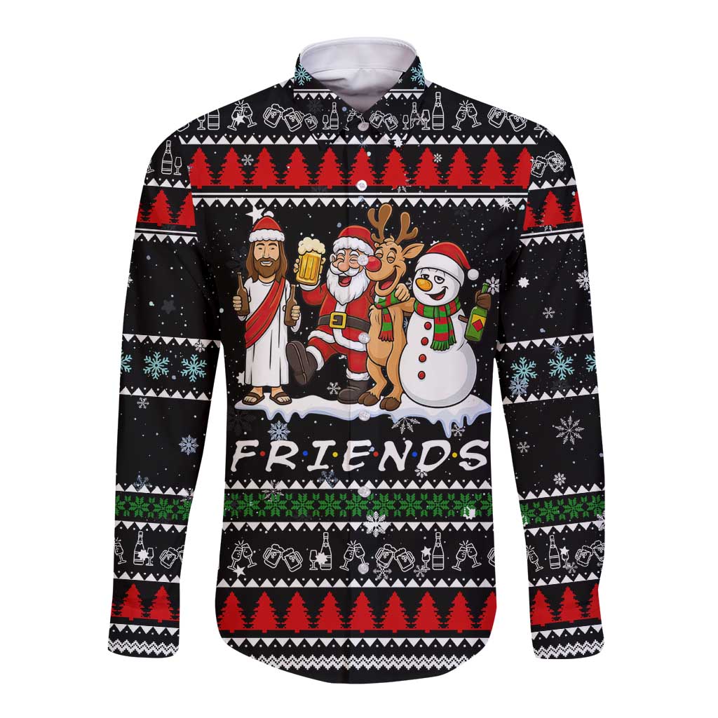 Santa Claus Jesus Friend of Christmas Long Sleeve Button Shirt Xmas Holiday Patterns - Wonder Print Shop