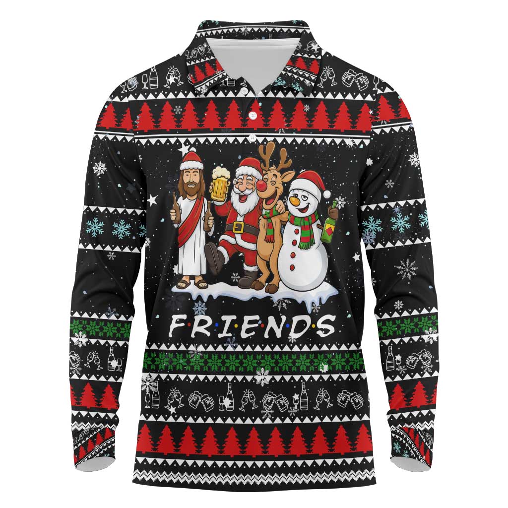 Santa Claus Jesus Friend of Christmas Long Sleeve Polo Shirt Xmas Holiday Patterns - Wonder Print Shop