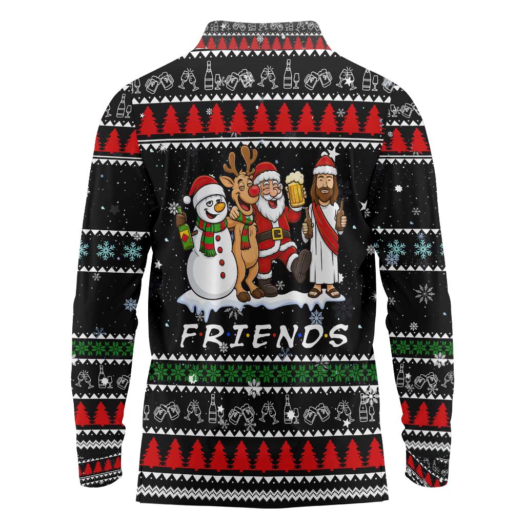 Santa Claus Jesus Friend of Christmas Long Sleeve Polo Shirt Xmas Holiday Patterns - Wonder Print Shop