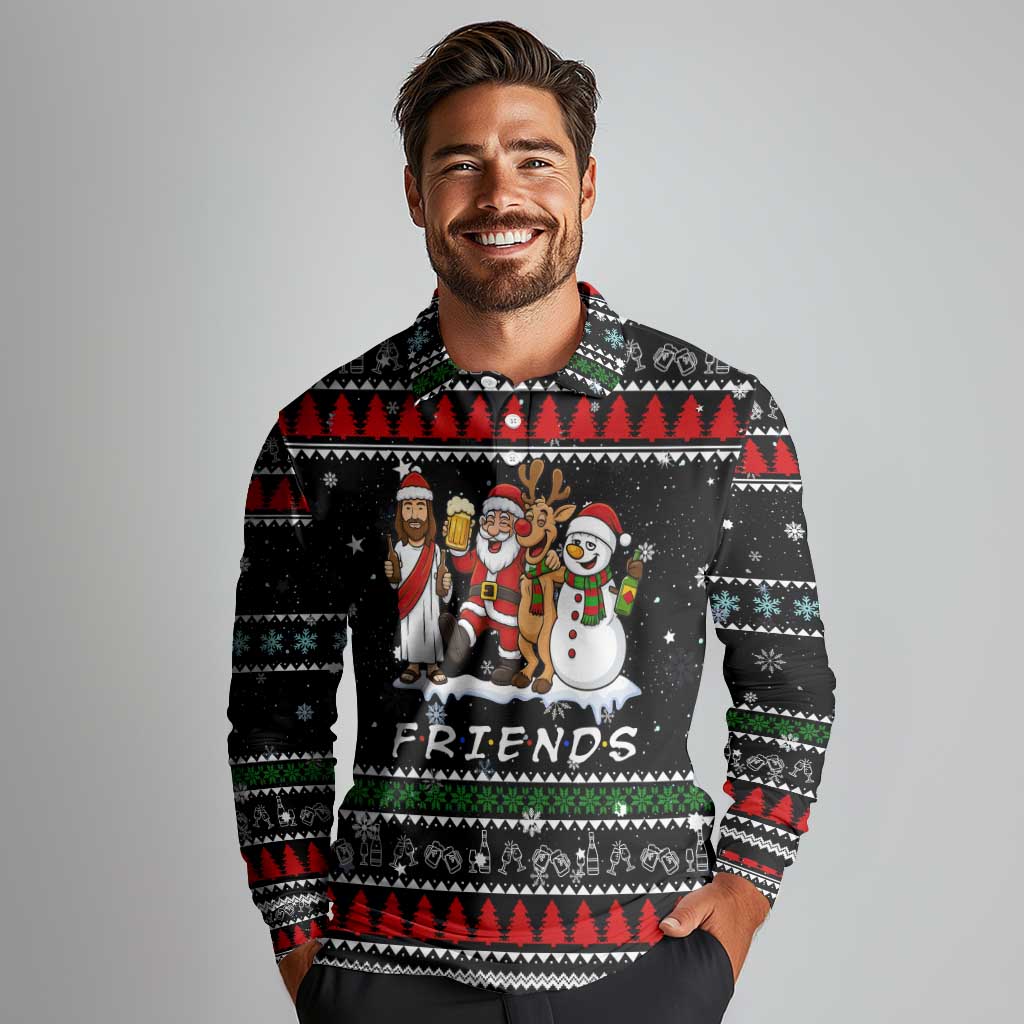 Santa Claus Jesus Friend of Christmas Long Sleeve Polo Shirt Xmas Holiday Patterns - Wonder Print Shop