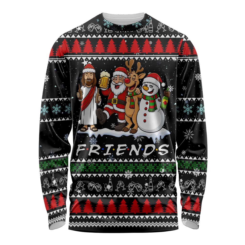 Santa Claus Jesus Friend of Christmas Long Sleeve Shirt Xmas Holiday Patterns - Wonder Print Shop