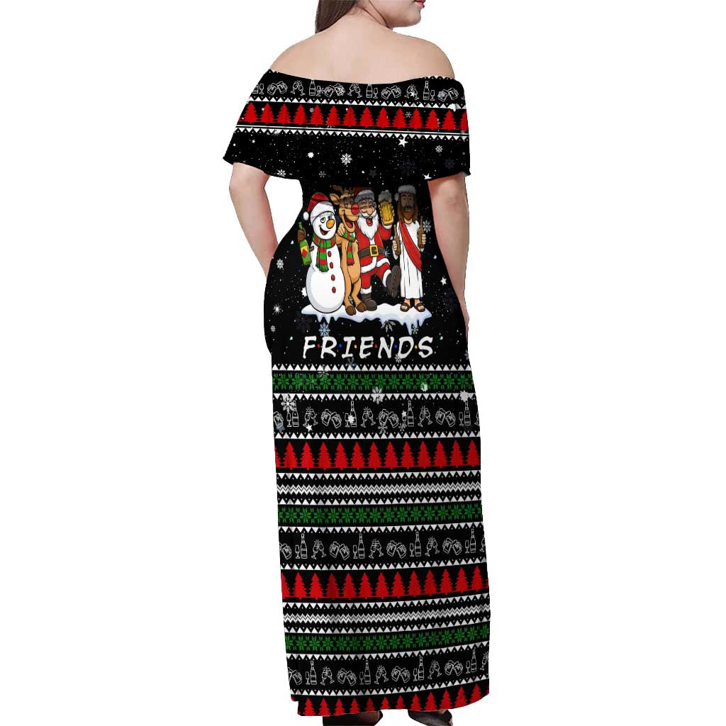 Santa Claus Jesus Friend of Christmas Off Shoulder Maxi Dress Xmas Holiday Patterns - Wonder Print Shop