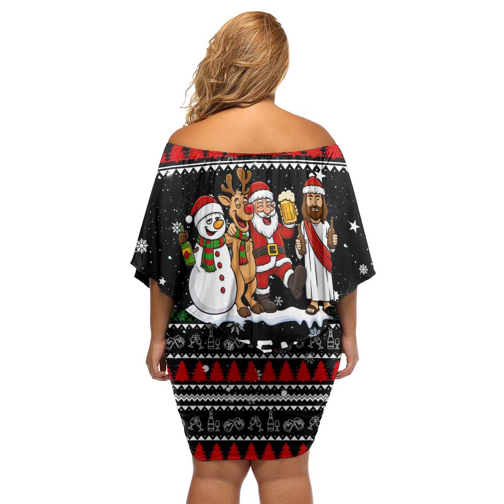 Santa Claus Jesus Friend of Christmas Off Shoulder Short Dress Xmas Holiday Patterns - Wonder Print Shop