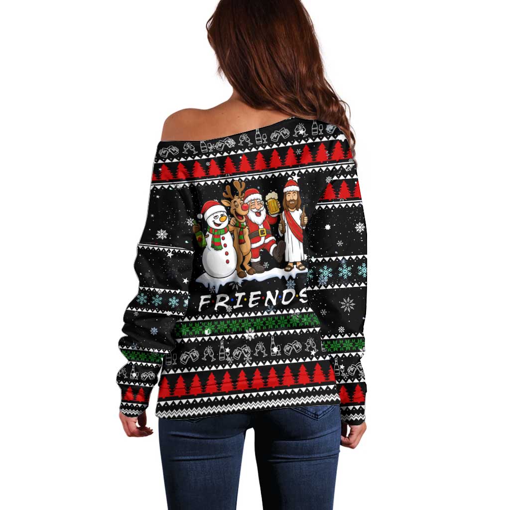 Santa Claus Jesus Friend of Christmas Off Shoulder Sweater Xmas Holiday Patterns - Wonder Print Shop