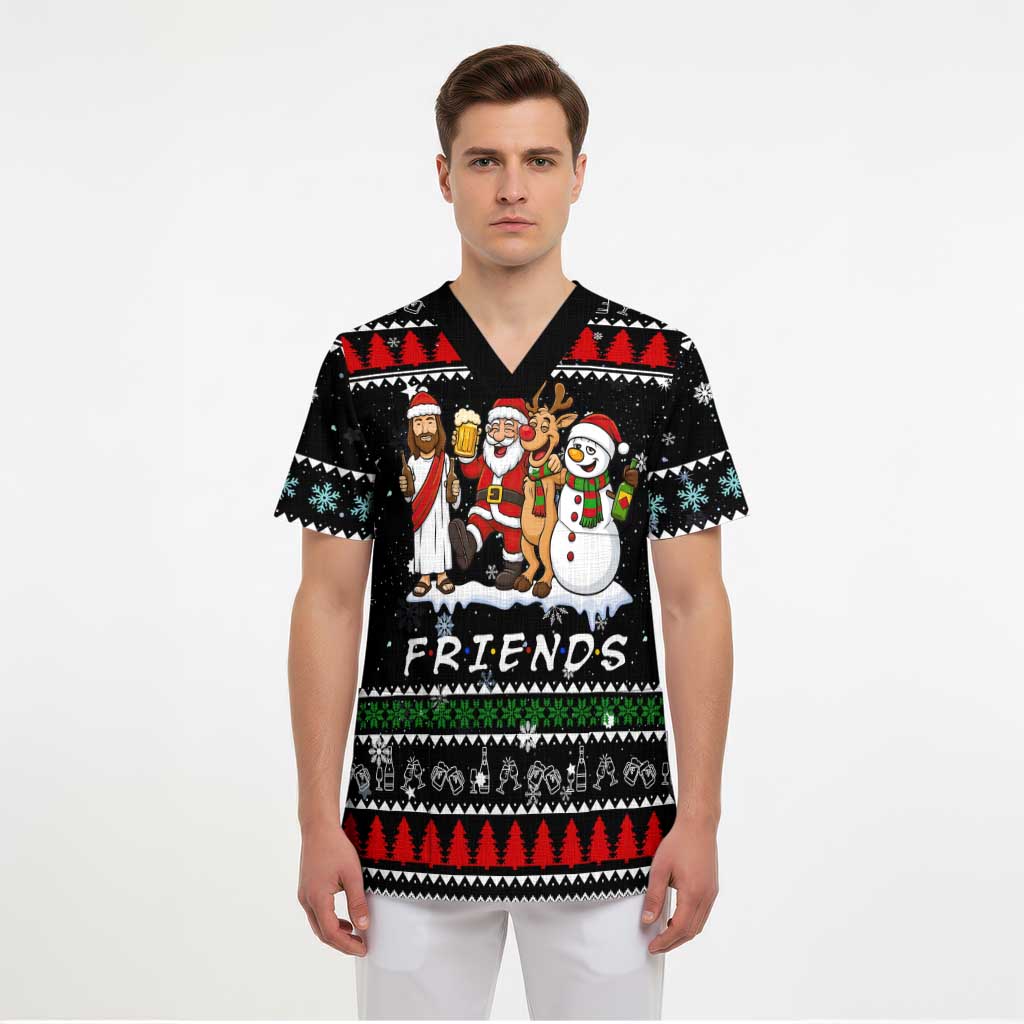 Santa Claus Jesus Friend of Christmas Scrub Top Xmas Holiday Patterns - Wonder Print Shop