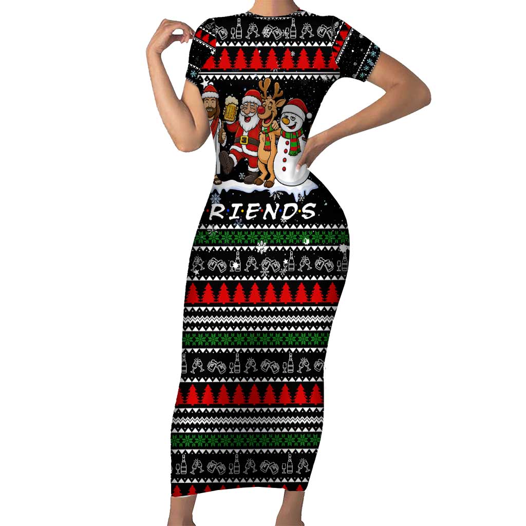 Santa Claus Jesus Friend of Christmas Short Sleeve Bodycon Dress Xmas Holiday Patterns - Wonder Print Shop