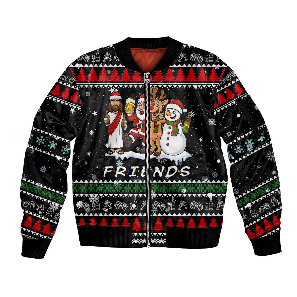 Santa Claus Jesus Friend of Christmas Sleeve Zip Bomber Jacket Xmas Holiday Patterns - Wonder Print Shop