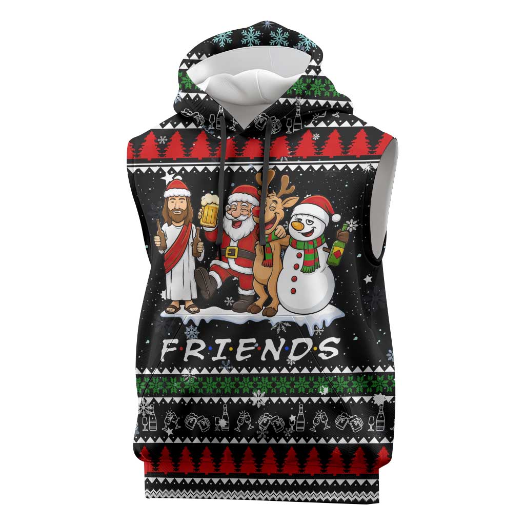 Santa Claus Jesus Friend of Christmas Sleeveless Hoodie Xmas Holiday Patterns - Wonder Print Shop