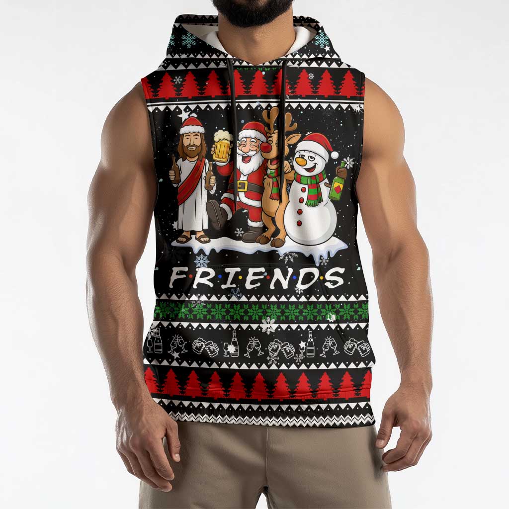 Santa Claus Jesus Friend of Christmas Sleeveless Hoodie Xmas Holiday Patterns - Wonder Print Shop