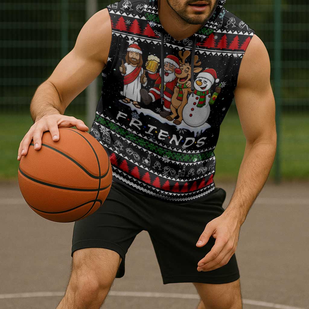Santa Claus Jesus Friend of Christmas Sleeveless Hoodie Xmas Holiday Patterns - Wonder Print Shop