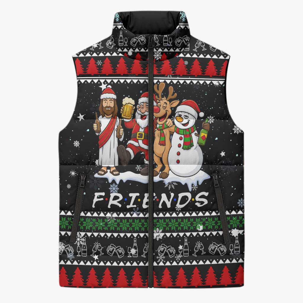 Santa Claus Jesus Friend of Christmas Sleeveless Puffer Jacket Xmas Holiday Patterns - Wonder Print Shop