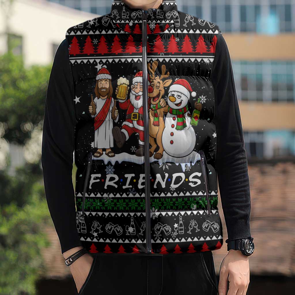 Santa Claus Jesus Friend of Christmas Sleeveless Puffer Jacket Xmas Holiday Patterns - Wonder Print Shop