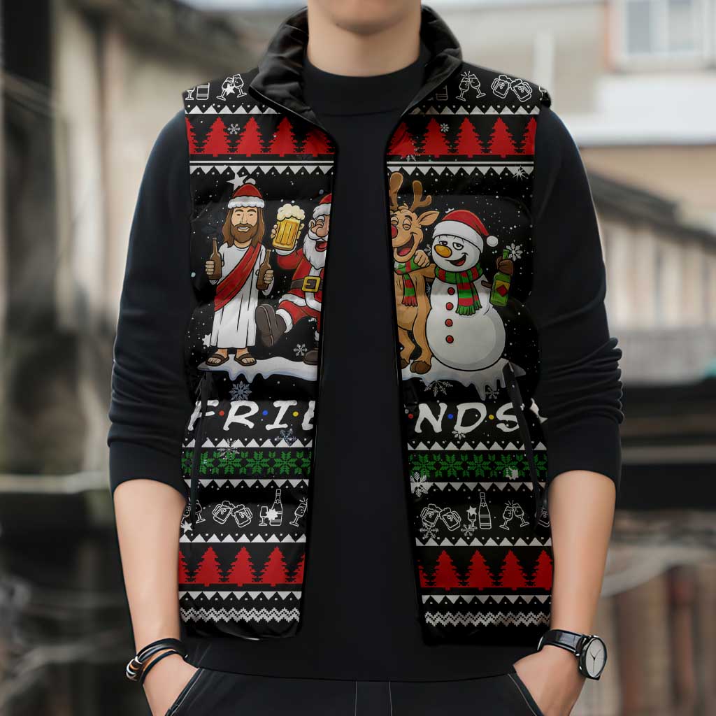 Santa Claus Jesus Friend of Christmas Sleeveless Puffer Jacket Xmas Holiday Patterns - Wonder Print Shop