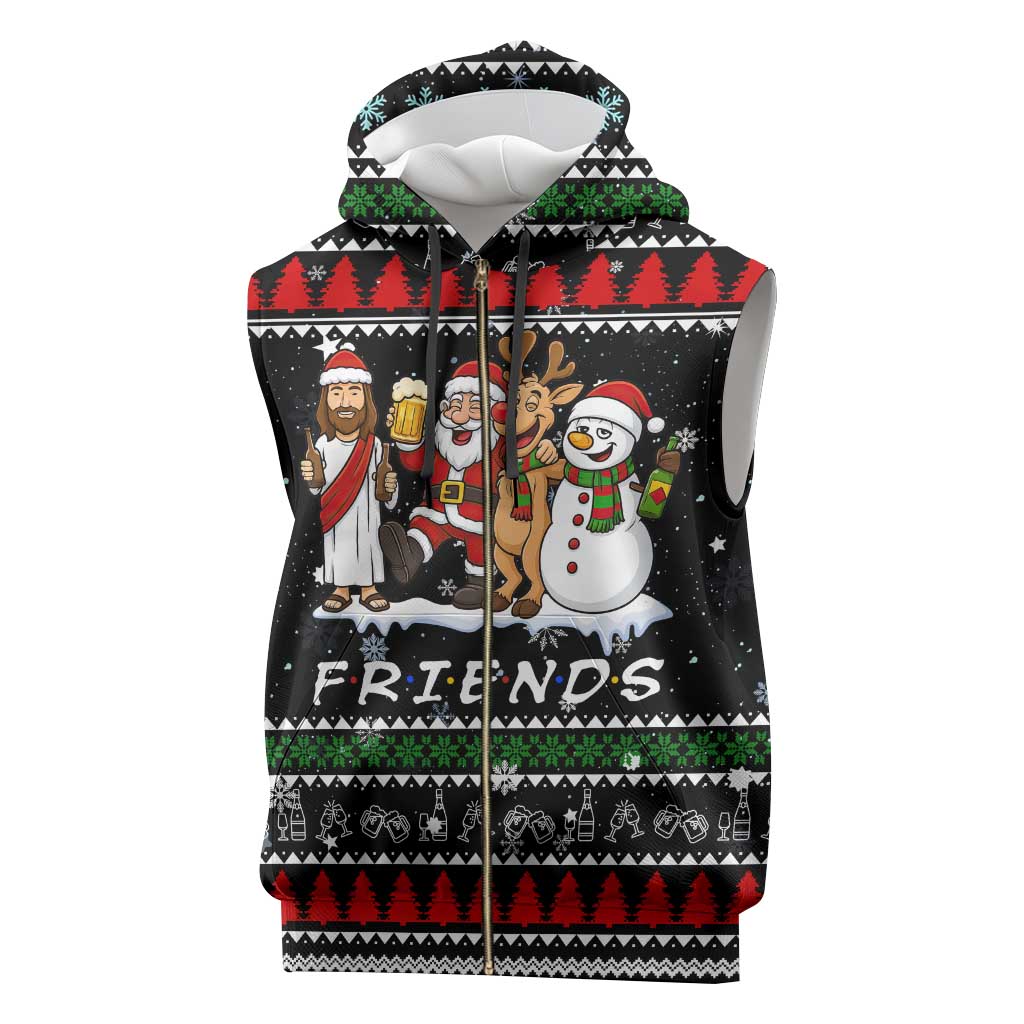 Santa Claus Jesus Friend of Christmas Sleeveless Zip Hoodie Xmas Holiday Patterns - Wonder Print Shop