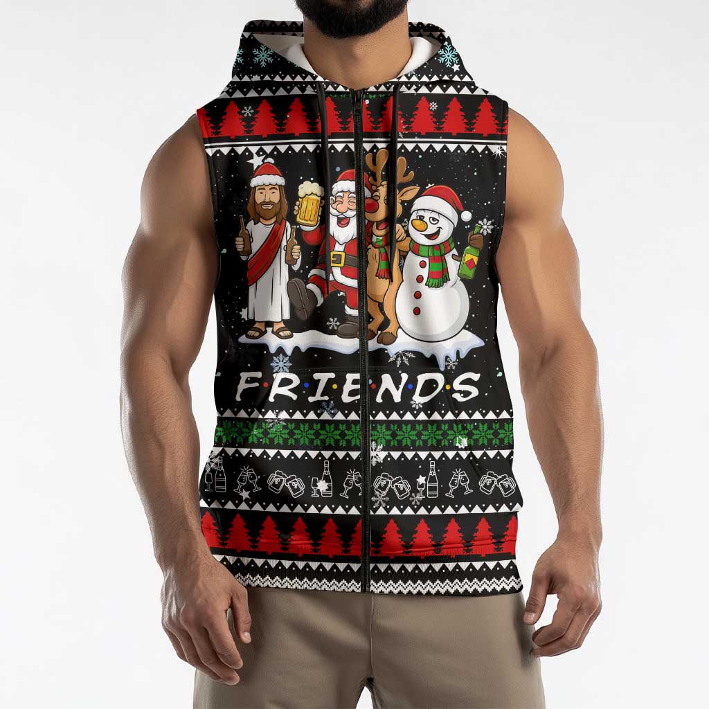 Santa Claus Jesus Friend of Christmas Sleeveless Zip Hoodie Xmas Holiday Patterns - Wonder Print Shop
