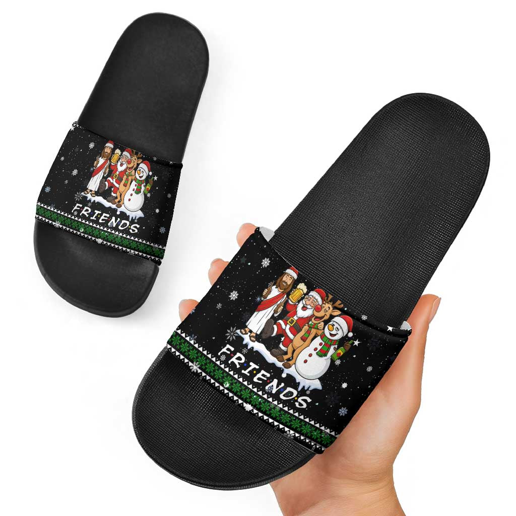 Santa Claus Jesus Friend of Christmas Slide Sandals Xmas Holiday Patterns - Wonder Print Shop
