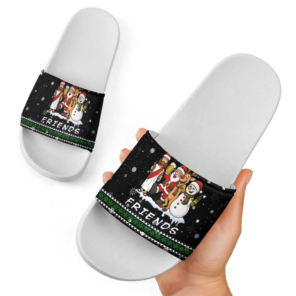 Santa Claus Jesus Friend of Christmas Slide Sandals Xmas Holiday Patterns - Wonder Print Shop